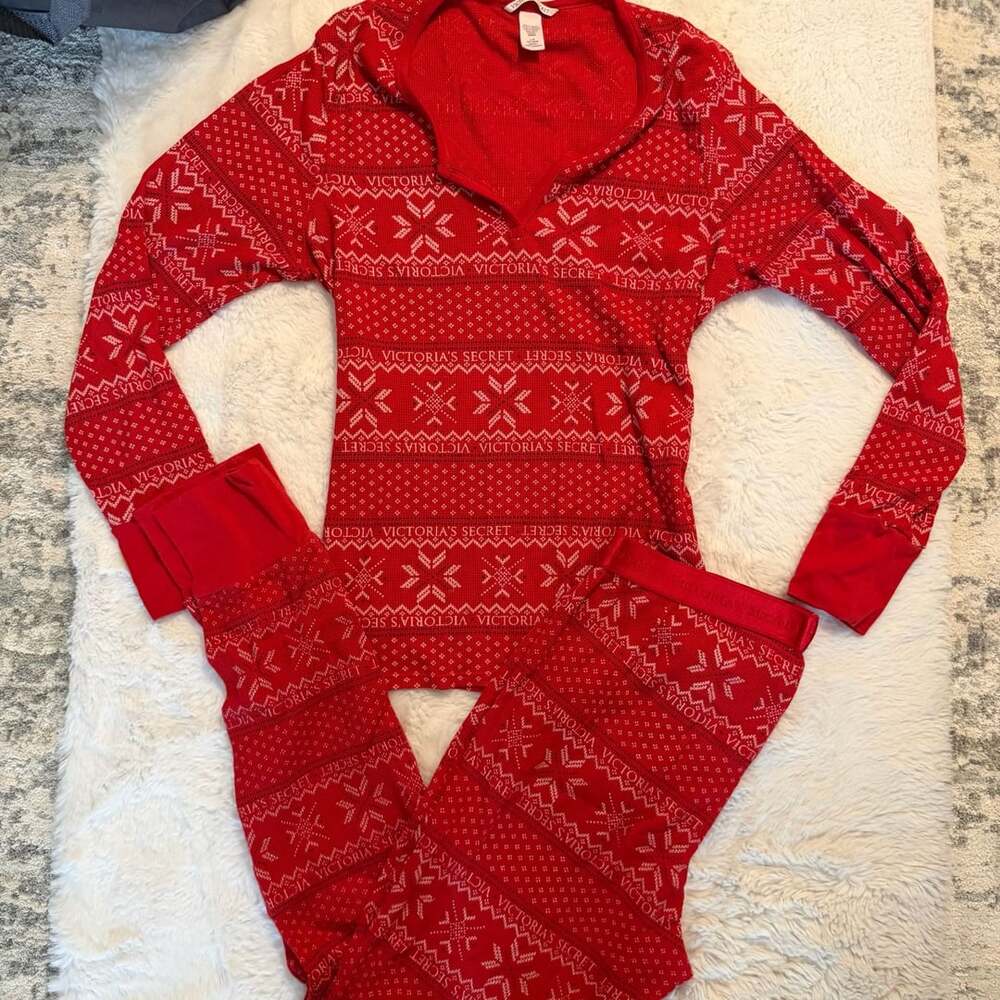 Victoria's Secret Thermal Pajama Set Red Fair Isle S